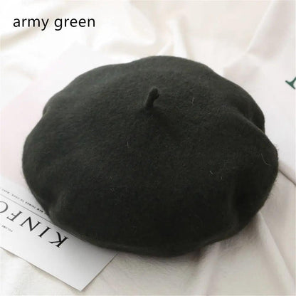 Autumn Winter Felt Beret for Women army-green by HitMyNeed