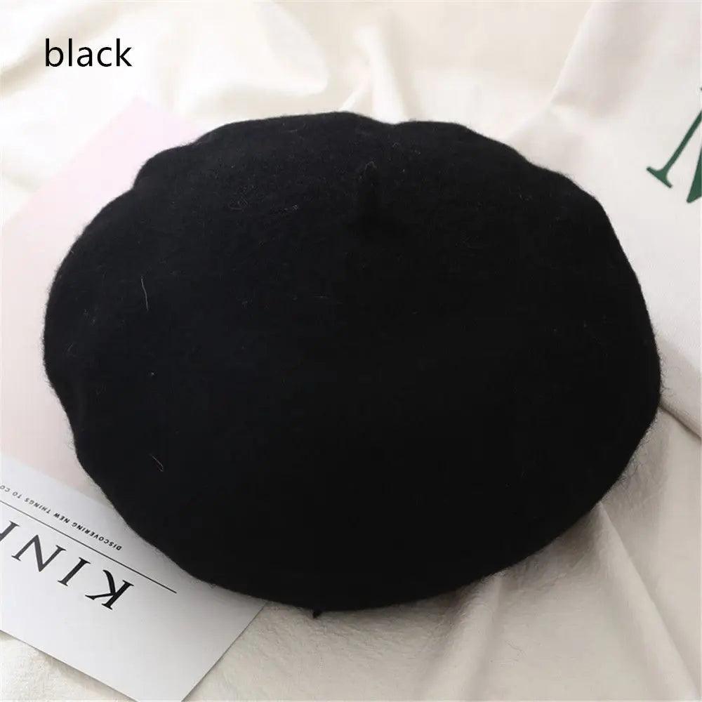 Autumn Winter Felt Beret for Women black by HitMyNeed