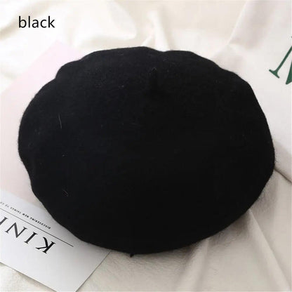 Autumn Winter Felt Beret for Women black by HitMyNeed