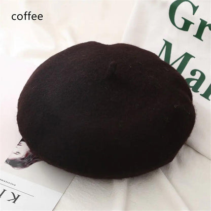 Autumn Winter Felt Beret for Women coffee by HitMyNeed