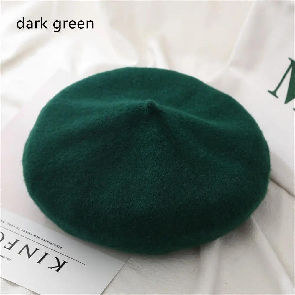 Autumn Winter Felt Beret for Women dark-green by HitMyNeed