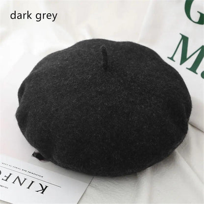 Autumn Winter Felt Beret for Women dark-grey by HitMyNeed