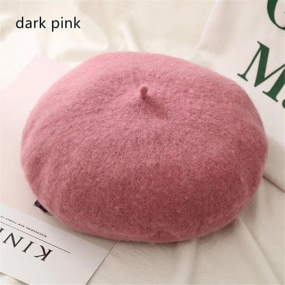 Autumn Winter Felt Beret for Women dark-pink by HitMyNeed