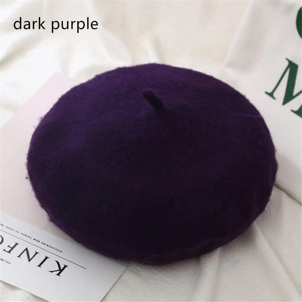 Autumn Winter Felt Beret for Women dark-purple by HitMyNeed
