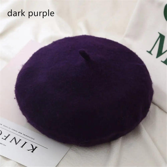 Autumn Winter Felt Beret for Women dark-purple by HitMyNeed