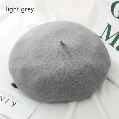 Autumn Winter Felt Beret for Women light-grey by HitMyNeed