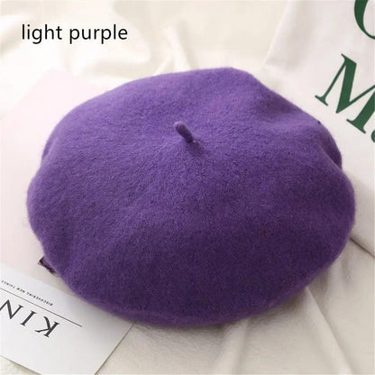 Autumn Winter Felt Beret for Women light-purple by HitMyNeed