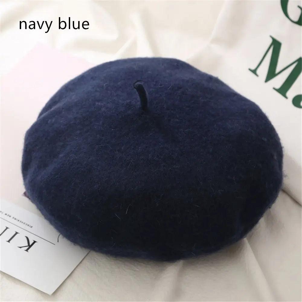 Autumn Winter Felt Beret for Women navy-blue by HitMyNeed