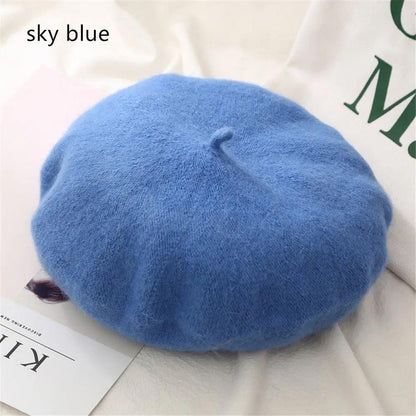 Autumn Winter Felt Beret for Women sky-blue by HitMyNeed