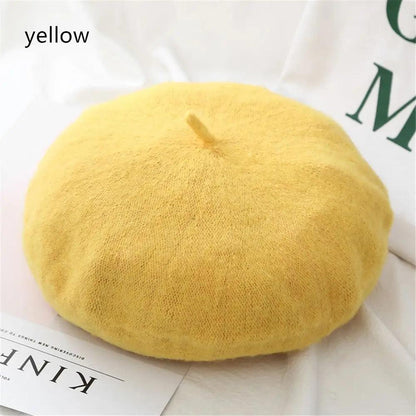 Autumn Winter Felt Beret for Women yellow by HitMyNeed