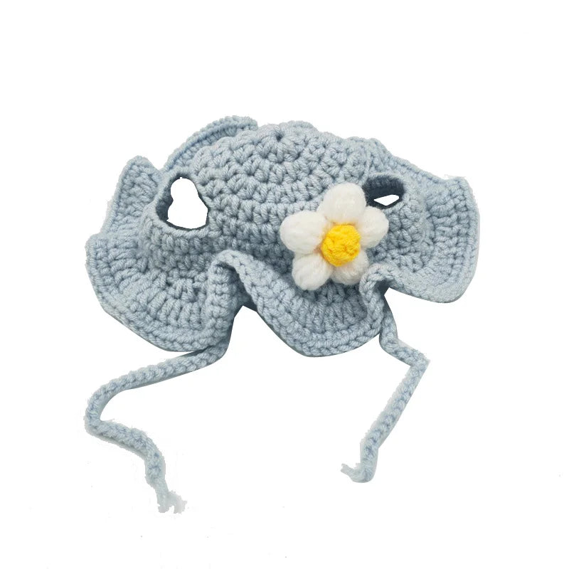 Autumn Winter Knitted Cat & Puppy Hat blue-flower m by HitMyNeed