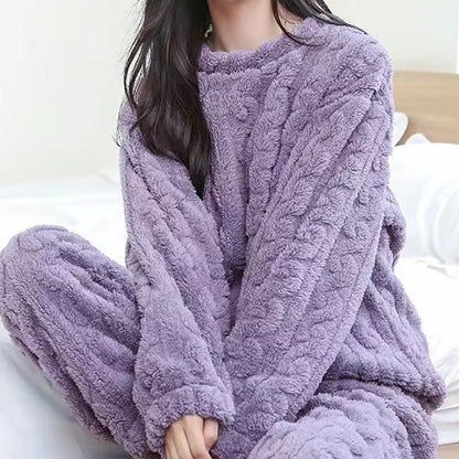 Autumn Women Warm Ribbed Fleece 2 Piece Lounge Set purple by HitMyNeed