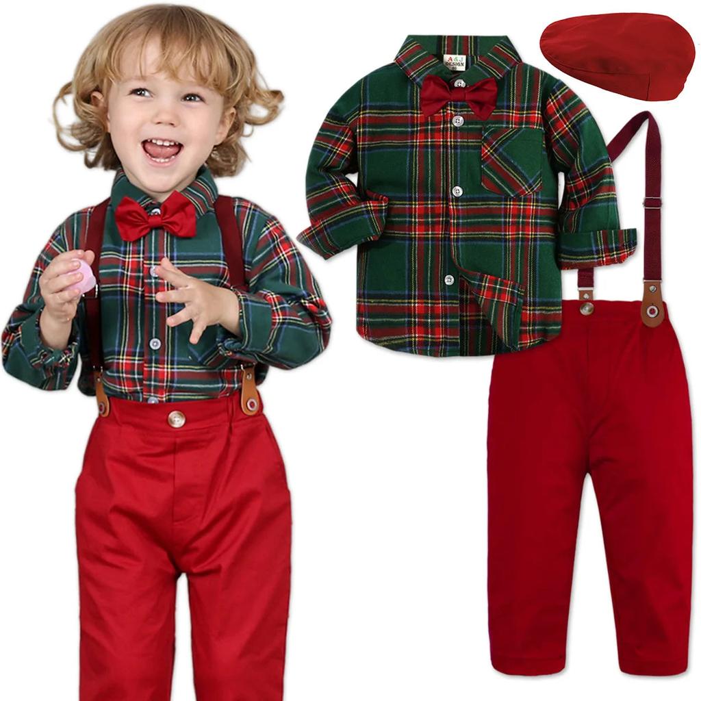 Baby Boy Christmas Gentleman Outfit with Suspenders red-and-hat 2-3-years by HitMyNeed