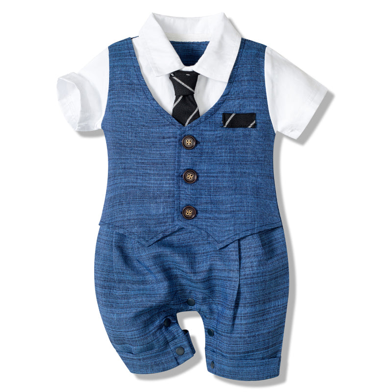 Baby Boy Summer Cotton Formal Romper with Tie by HitMyNeed