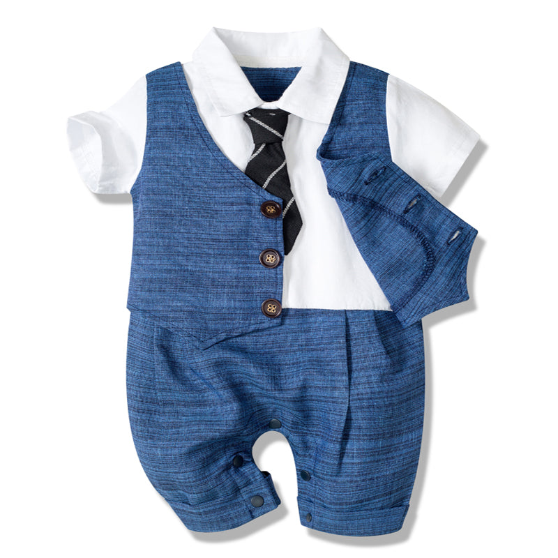 Baby Boy Summer Cotton Formal Romper with Tie by HitMyNeed