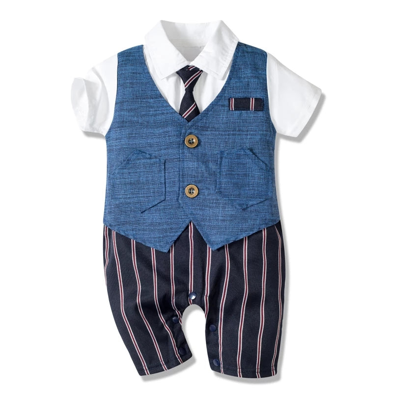 Baby Boy Summer Cotton Formal Romper with Tie kb8059 6m by HitMyNeed