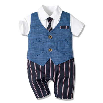 Baby Boy Summer Cotton Formal Romper with Tie kb8059 6m by HitMyNeed