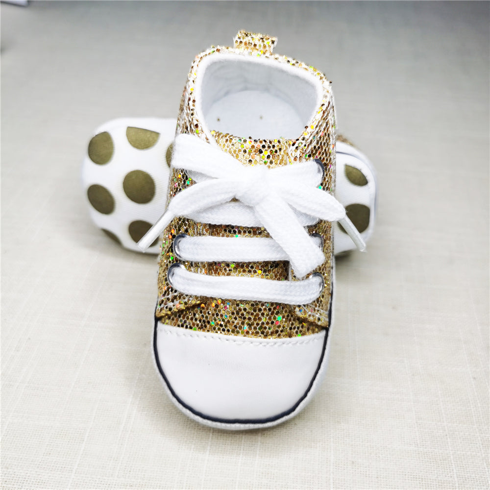 Baby Canvas Star Print First Walker Sneakers shining-golden 7-12-months12cm by HitMyNeed