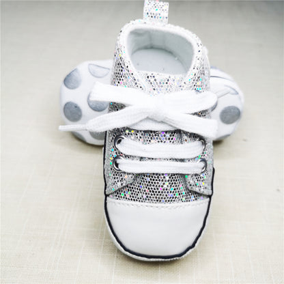 Baby Canvas Star Print First Walker Sneakers shining-silver 7-12-months12cm by HitMyNeed