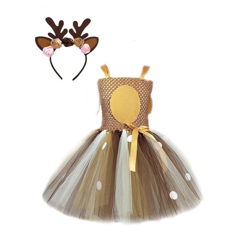 Baby Girls Reindeer Tulle Tutu Dress Costume dress-with-headband-200001438 10t-12t by HitMyNeed