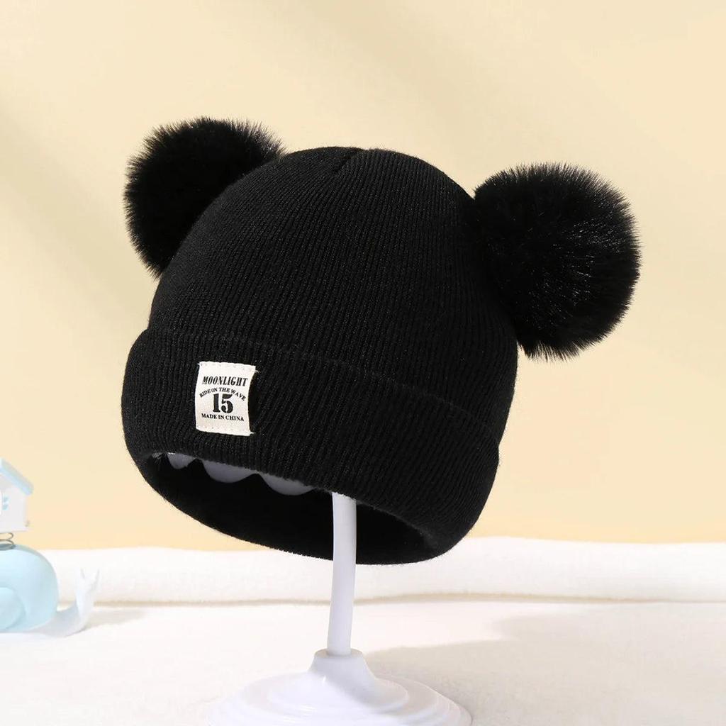 Baby Knit Beanie with Double Pom Pom (0-3 Years) black by HitMyNeed