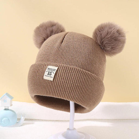 Baby Knit Beanie with Double Pom Pom (0-3 Years) coffee by HitMyNeed