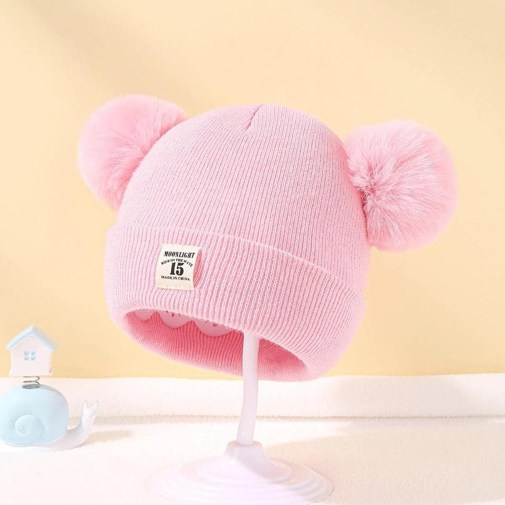 Baby Knit Beanie with Double Pom Pom (0-3 Years) pink by HitMyNeed