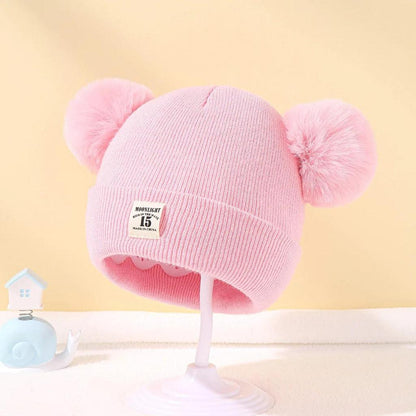 Baby Knit Beanie with Double Pom Pom (0-3 Years) pink by HitMyNeed