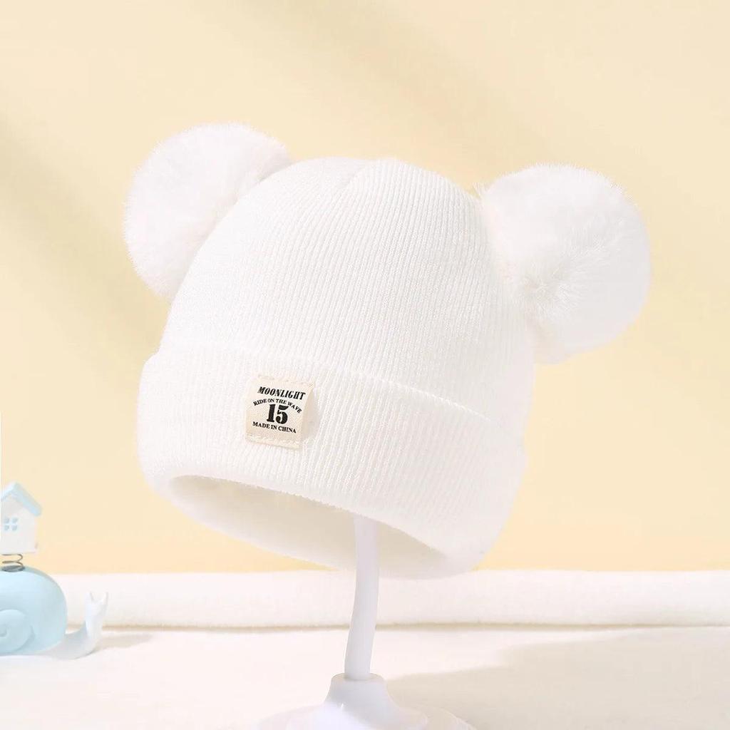 Baby Knit Beanie with Double Pom Pom (0-3 Years) white by HitMyNeed
