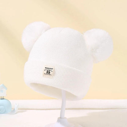 Baby Knit Beanie with Double Pom Pom (0-3 Years) white by HitMyNeed