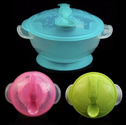 Baby Suction Bowl with Lid and Spoon Set by HitMyNeed