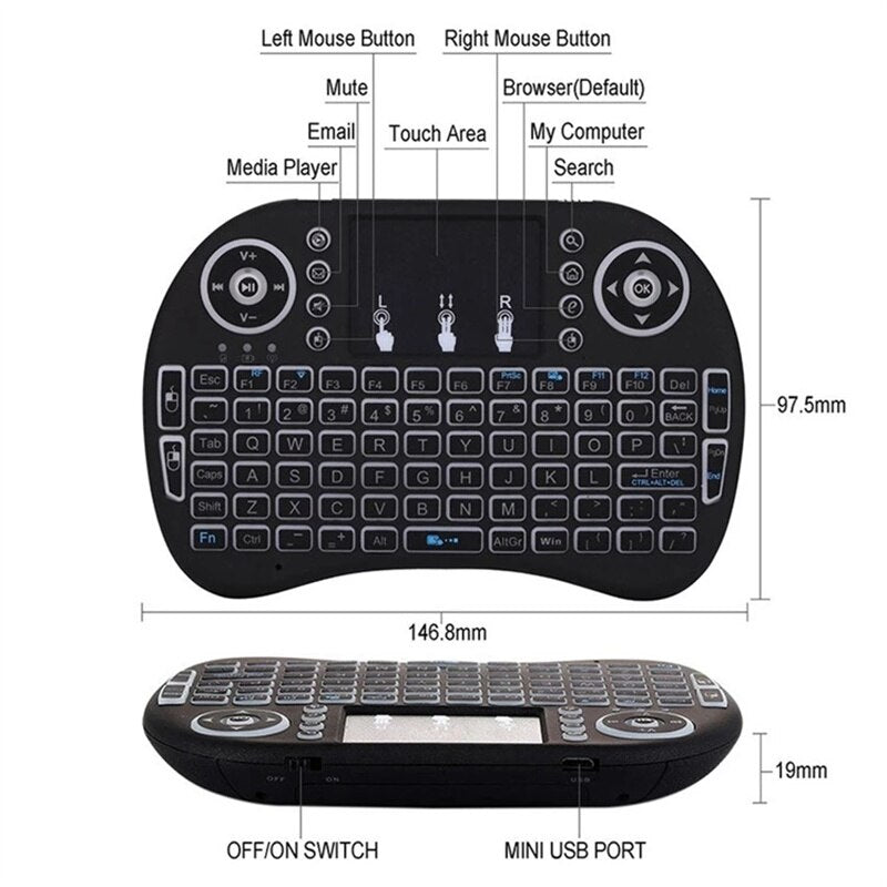 Backlit i8 Mini Wireless Keyboard with Touchpad by HitMyNeed