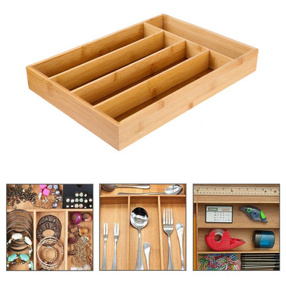 Bamboo 5-Grid Wooden Drawer Cutlery Organizer by HitMyNeed