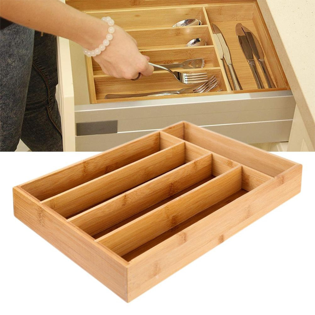 Bamboo 5-Grid Wooden Drawer Cutlery Organizer by HitMyNeed