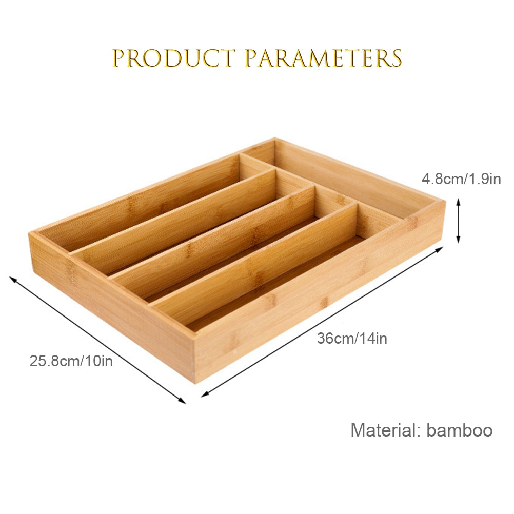 Bamboo 5-Grid Wooden Drawer Cutlery Organizer by HitMyNeed
