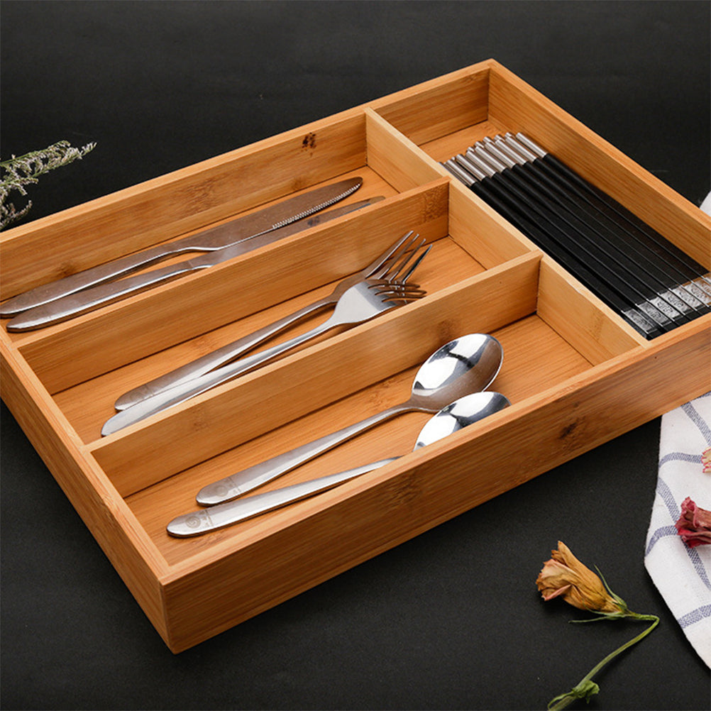 Bamboo 5-Grid Wooden Drawer Cutlery Organizer by HitMyNeed