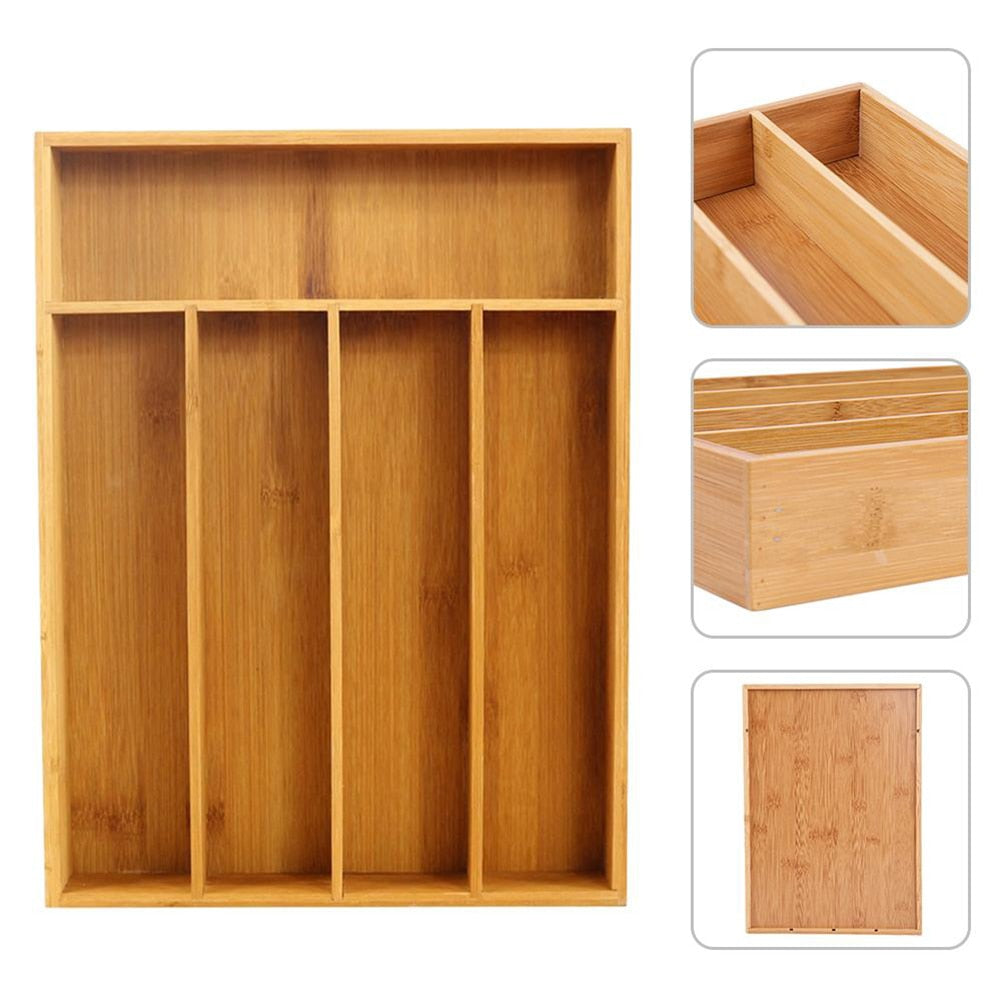 Bamboo 5-Grid Wooden Drawer Cutlery Organizer by HitMyNeed