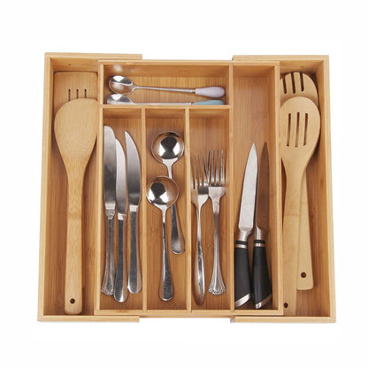 Bamboo Adjustable Cutlery Tray Organizer by HitMyNeed