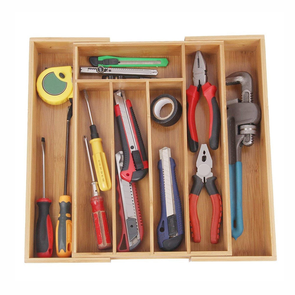 Bamboo Adjustable Cutlery Tray Organizer by HitMyNeed