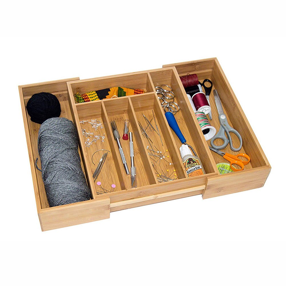 Bamboo Adjustable Cutlery Tray Organizer by HitMyNeed