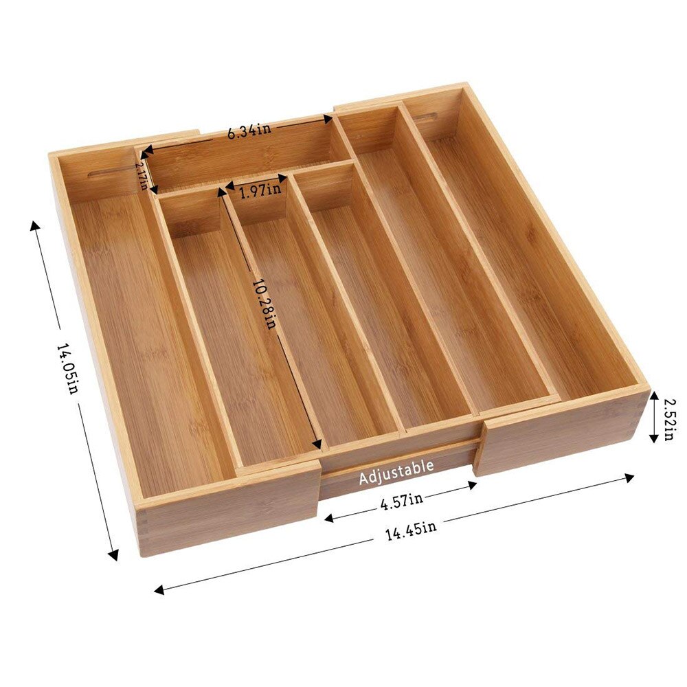 Bamboo Adjustable Cutlery Tray Organizer by HitMyNeed