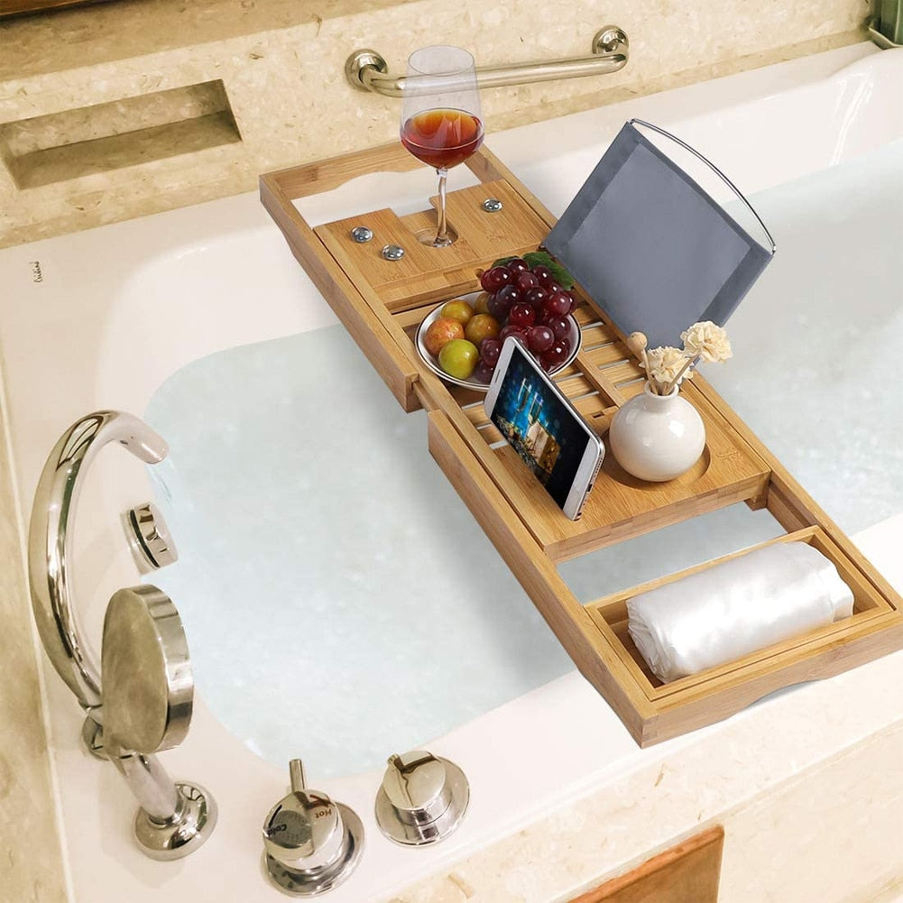 Bamboo Bathtub Book and Tablet Tray by HitMyNeed