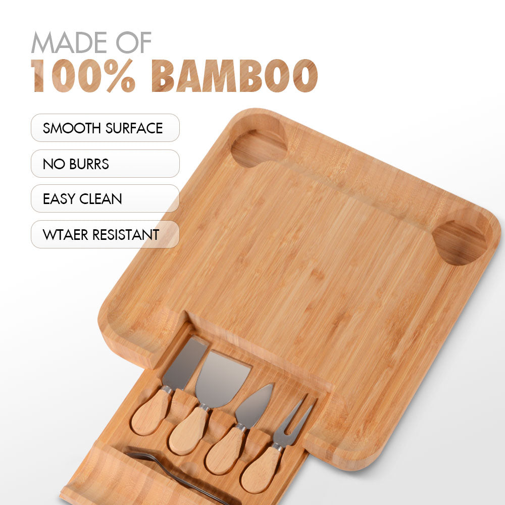Bamboo Cheese Board Set with Cutlery and Bowls by HitMyNeed