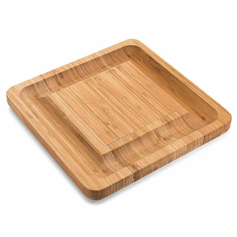 Bamboo Cheese Board Set with Knives and Drawer by HitMyNeed