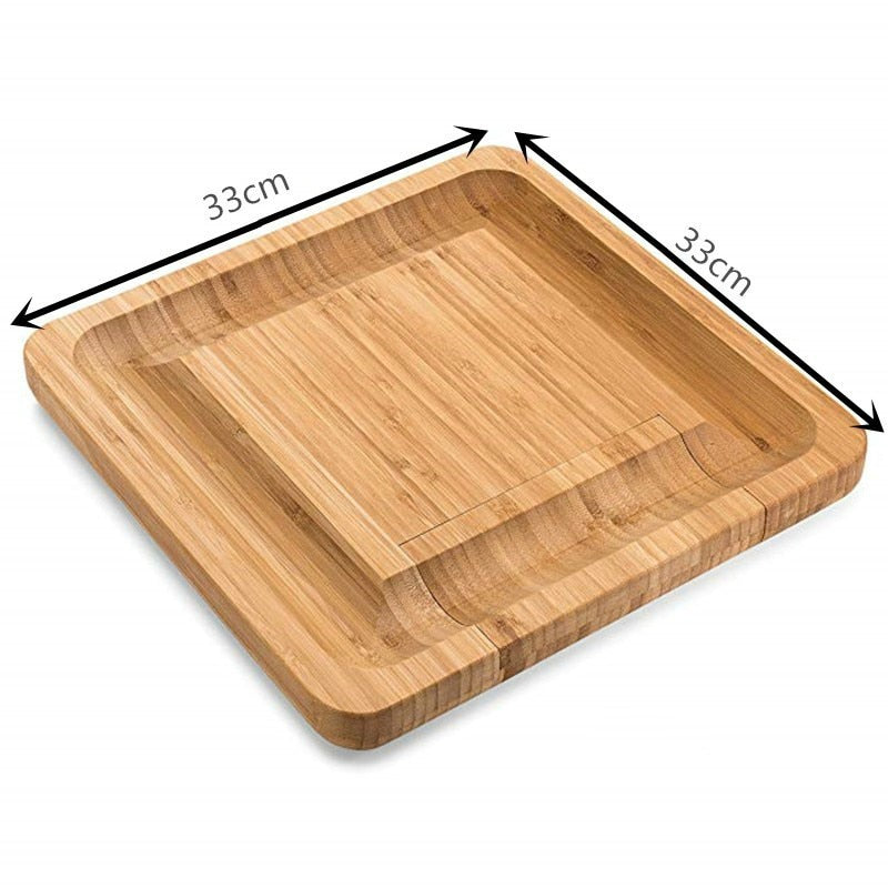 Bamboo Cheese Board Set with Knives and Drawer by HitMyNeed