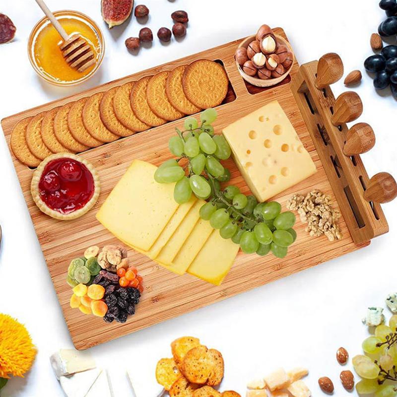Bamboo Cheese Board with Knife & Bowl Set by HitMyNeed