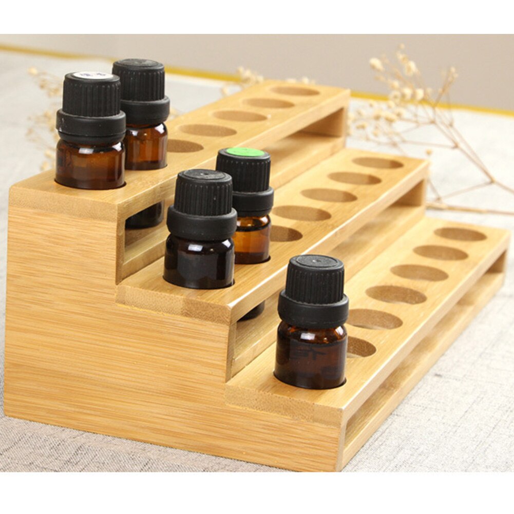 Bamboo Essential Oil Rack Wooden Organizer 18 Slots by HitMyNeed