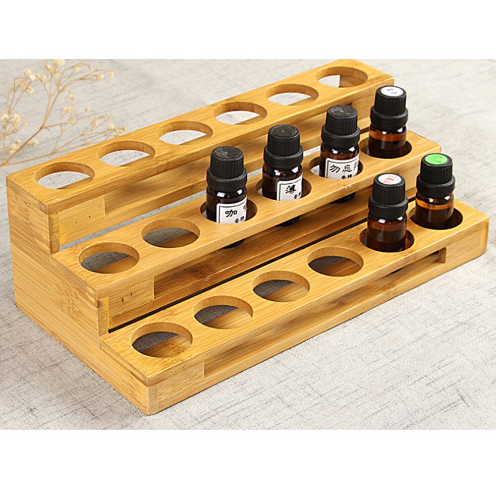 Bamboo Essential Oil Rack Wooden Organizer 18 Slots by HitMyNeed