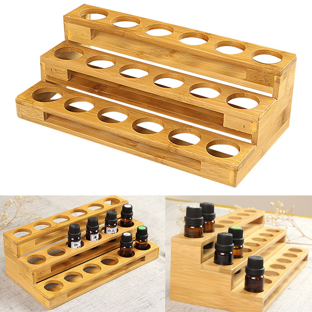 Bamboo Essential Oil Rack Wooden Organizer 18 Slots by HitMyNeed