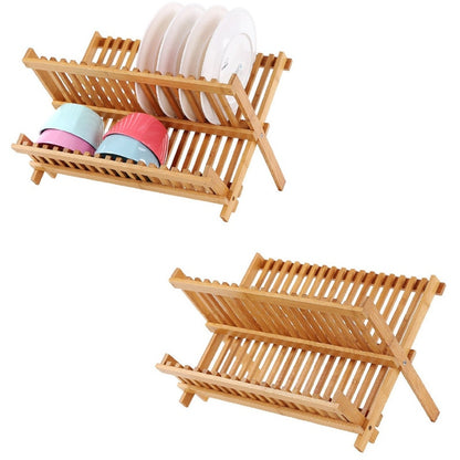Bamboo Foldable Dish Drying Rack Organizer by HitMyNeed